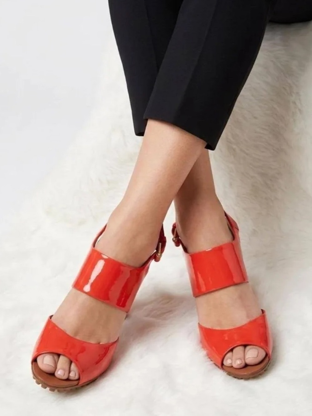 BCBGMaxAzria | Women's ‘Poppy’ Red Patent Leather ‘Lacey’ Open Toe Pumps Heels 7